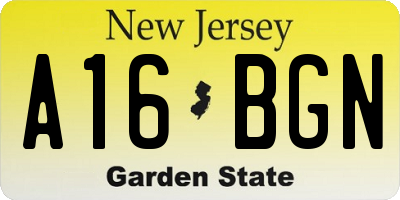 NJ license plate A16BGN