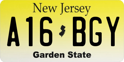 NJ license plate A16BGY