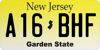 NJ license plate A16BHF