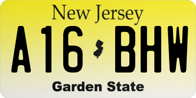 NJ license plate A16BHW