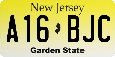 NJ license plate A16BJC