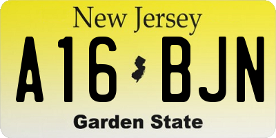 NJ license plate A16BJN