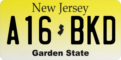 NJ license plate A16BKD