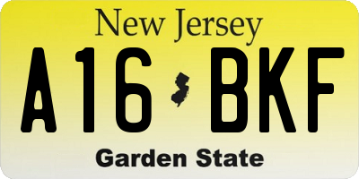 NJ license plate A16BKF