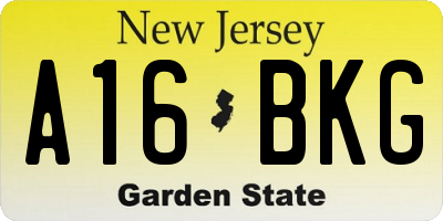 NJ license plate A16BKG