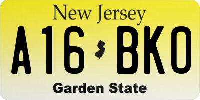 NJ license plate A16BKO