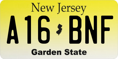 NJ license plate A16BNF