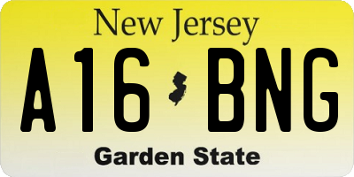 NJ license plate A16BNG