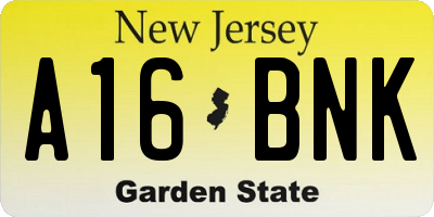 NJ license plate A16BNK
