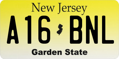 NJ license plate A16BNL