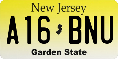 NJ license plate A16BNU