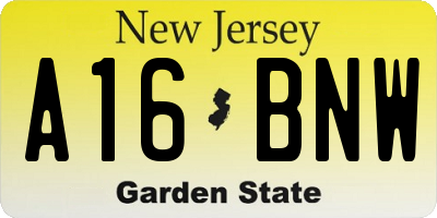 NJ license plate A16BNW