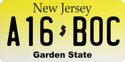 NJ license plate A16BOC
