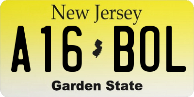 NJ license plate A16BOL