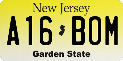 NJ license plate A16BOM