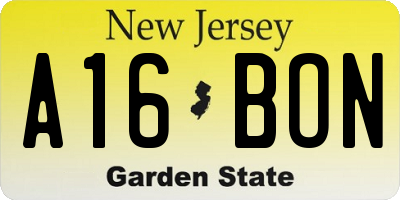 NJ license plate A16BON
