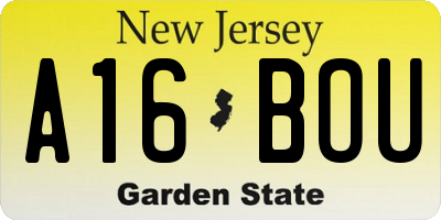 NJ license plate A16BOU
