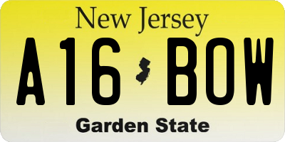 NJ license plate A16BOW