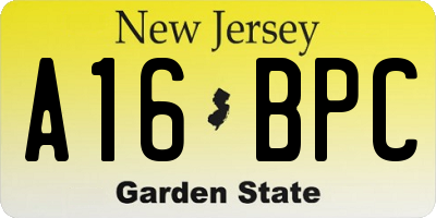 NJ license plate A16BPC