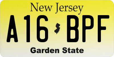 NJ license plate A16BPF