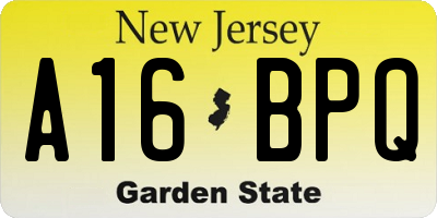 NJ license plate A16BPQ