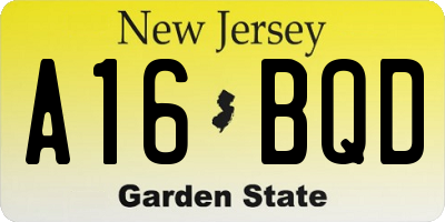 NJ license plate A16BQD