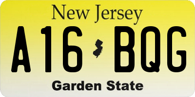 NJ license plate A16BQG