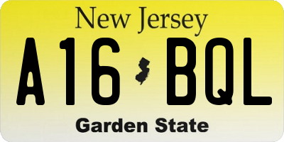 NJ license plate A16BQL