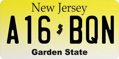 NJ license plate A16BQN