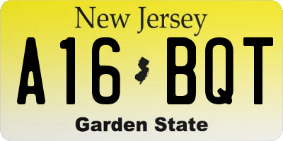 NJ license plate A16BQT