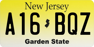 NJ license plate A16BQZ