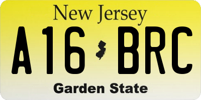 NJ license plate A16BRC