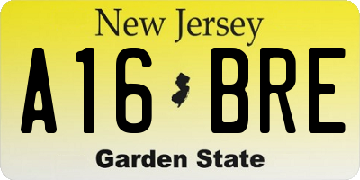 NJ license plate A16BRE