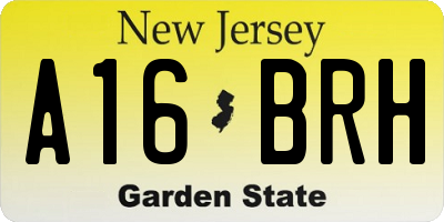 NJ license plate A16BRH