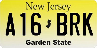 NJ license plate A16BRK