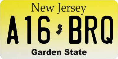 NJ license plate A16BRQ