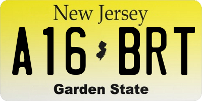 NJ license plate A16BRT