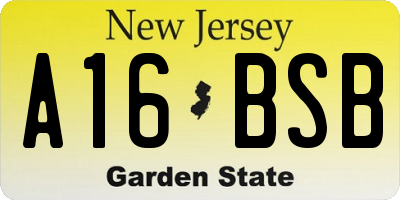 NJ license plate A16BSB
