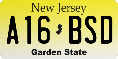 NJ license plate A16BSD