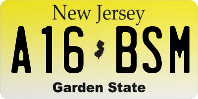 NJ license plate A16BSM