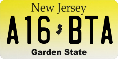 NJ license plate A16BTA