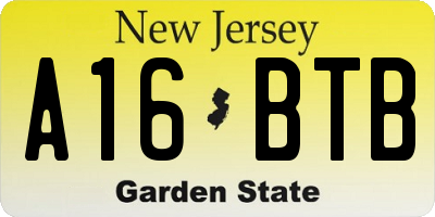 NJ license plate A16BTB