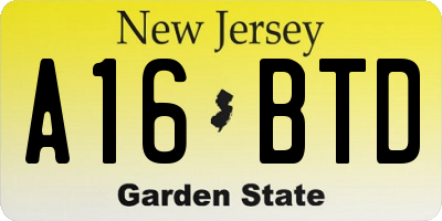 NJ license plate A16BTD