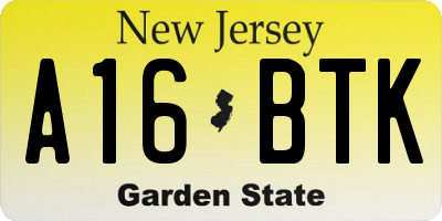NJ license plate A16BTK