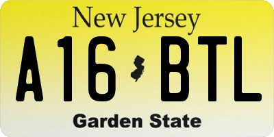 NJ license plate A16BTL
