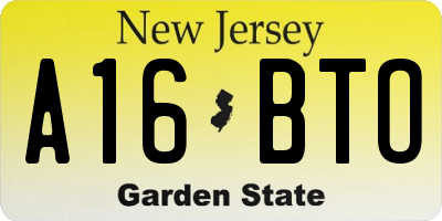 NJ license plate A16BTO