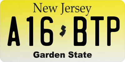 NJ license plate A16BTP