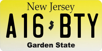 NJ license plate A16BTY