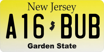 NJ license plate A16BUB