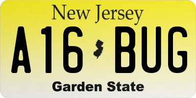 NJ license plate A16BUG